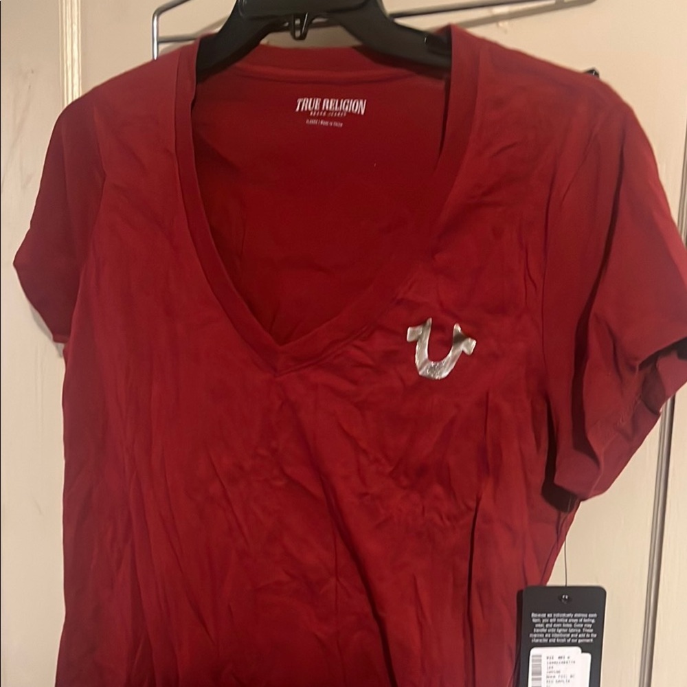 True Religion Women's Red V-Neck Top
